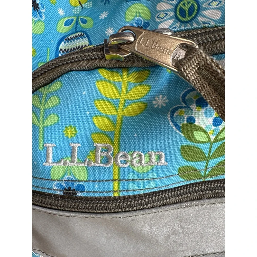 LL Bean Junior Original Book Pack Backpack Blue Floral Peace Bird Print Kids